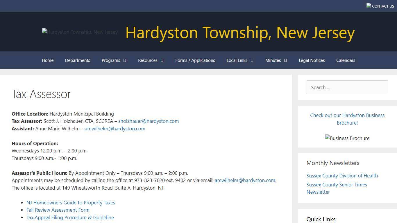 Tax Assessor – Hardyston Township, New Jersey