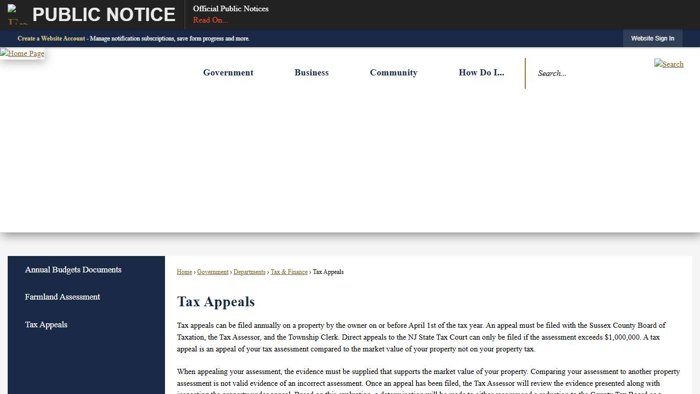 Tax Appeals | Sparta Township, NJ