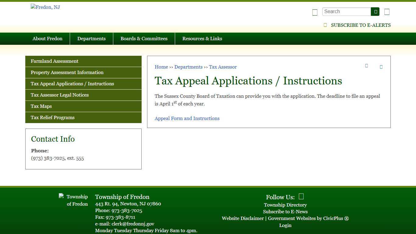 Tax Appeal Applications / Instructions | Fredon, NJ