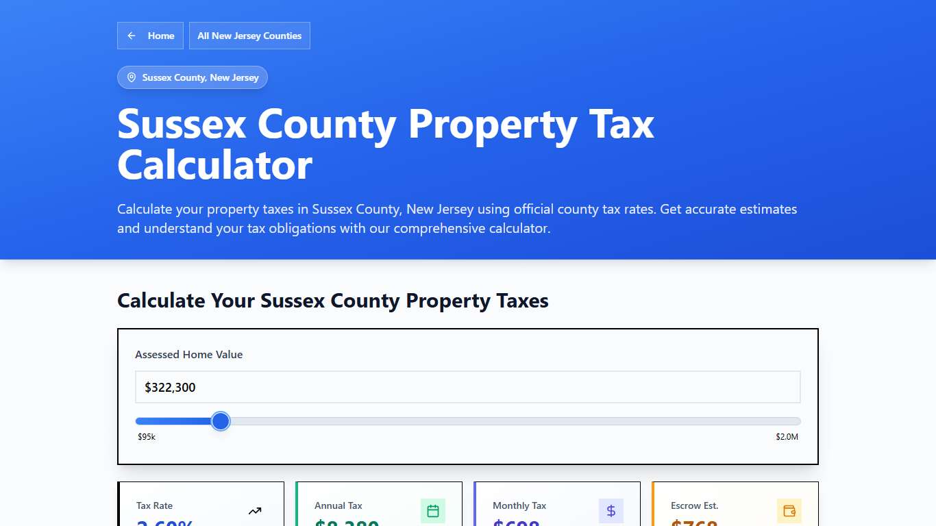 Sussex County, NJ Property Tax Calculator 2025-2026